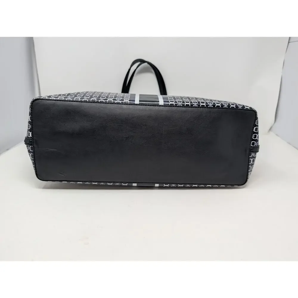 Tory Burch Gemini Link Tote Black Logo Print Coated Canvas Carryall